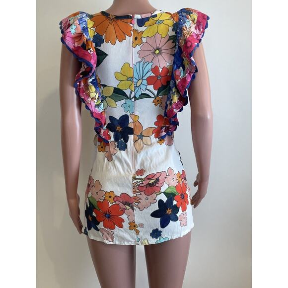Celia B. Narcisa Mini Dress Womens XS Exaggerated Ruffle Sleeve Floral Print - Picture 5 of 16